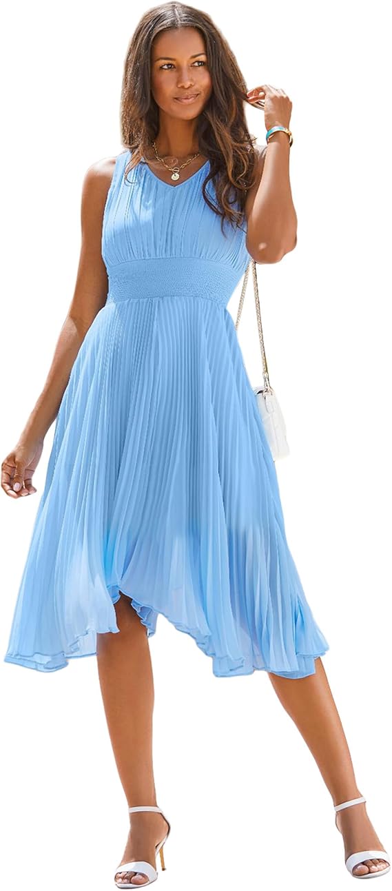 LASCANA Women's Pleated V-Neck Dress