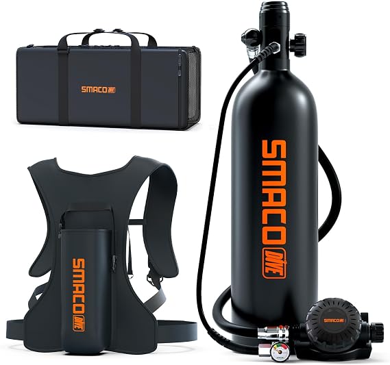 SMACO Mini Scuba Tank 1.9L Capacity Diving Oxygen Tank for Underwater Breathing Reusable Small Scuba Tank Kit with Portable Bag Scuba Cylinder for Underwater Entertainment/Diving Work