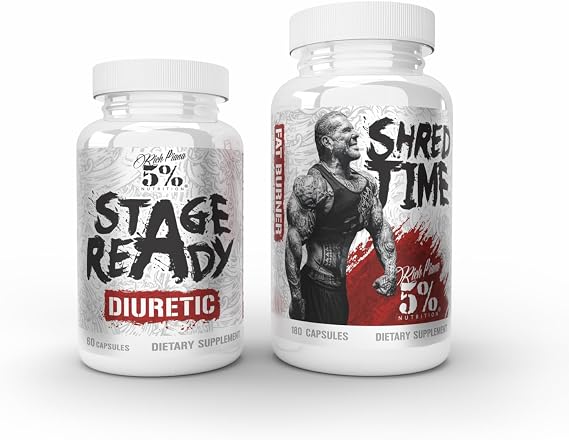 5% Nutrition 2-Stack | Stage Ready + Shred Time Supplement Stack | Diuretic, Metabolism Booster, Appetite Suppressant for Bodybuilding Competition Social Events Combat Sports (Capsule, 240 Count)