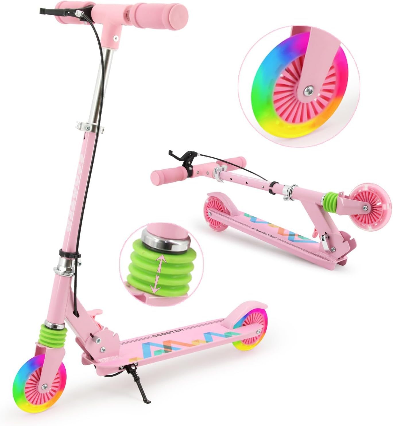 TENBOOM Scooter Kids Scooter with Handbrake, Toddler Scooter Scooters for Kids 3, Light up LED Wheels Toys for Kids, Adjustable Handlebar, Foldable Scooter for Kids