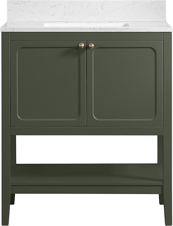 Miseno 30" Ravello Vanity in Deep Olive Green | Stone Composite Top, Rectangular Sink