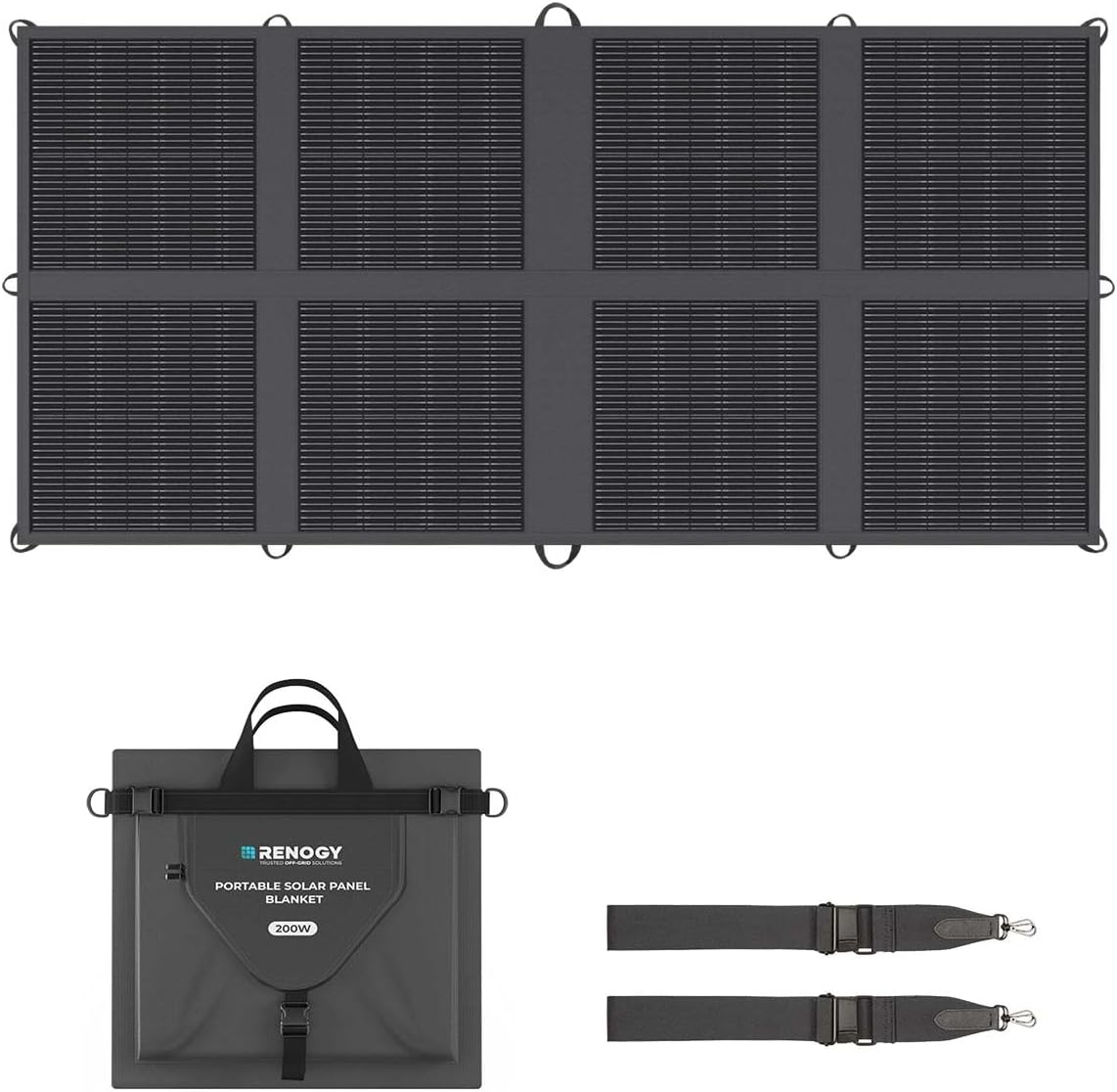 Renogy 200 Watt Solar Panel Blanket, N-Type Portable Foldable Solar Panels, 25% High Efficiency Lightweight 8-Fold Space-Save, QC3.0 USB-A&amp;Type-C Output, For Camping, RV, SUV, Marine, Off-Grid Outdoor