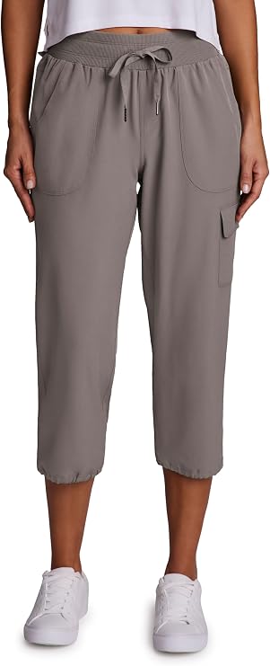 RBX Active Women's Cargo Capri Pant with Pockets Fashion Lightweight Woven with Drawstring