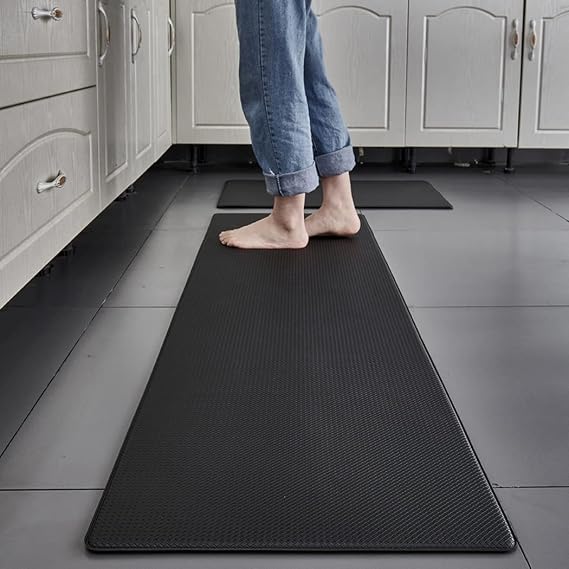 Braiton Kitchen Mat Comfort Anti-Fatigue Floor Mat Thick Waterproof Washable Non Slip Rubber Padded Kitchen Sink Mats 2 PCS Heavy Duty Comfort Standing Mats,Black,45X75cm+45X150cm