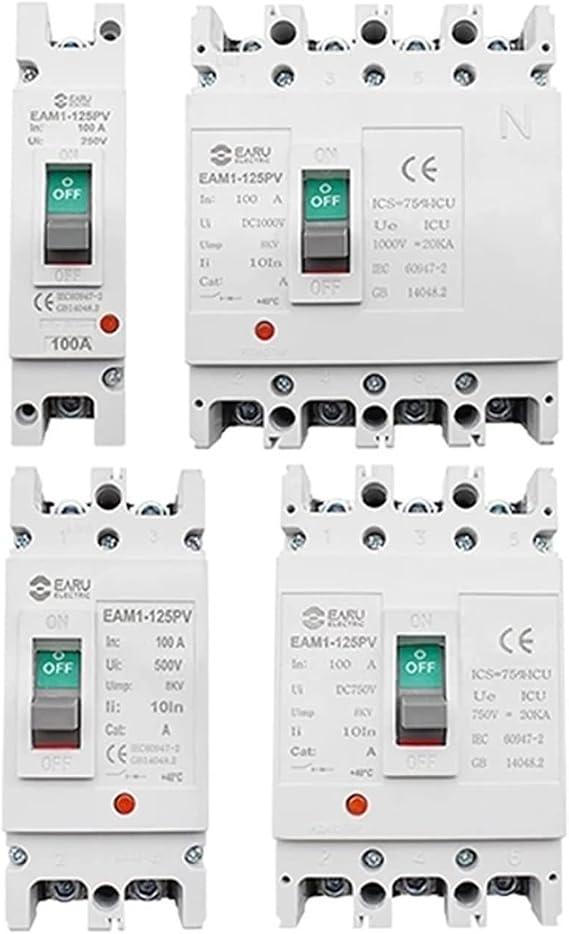 DC 1000V 500V Circuit Breaker 2P 3 4 Poles Mccb 48V 72V 96V 200V 250V Voltage 100A 160A 200A 250A 400A 630A PV Solar Protector(80a,2P DC500V)