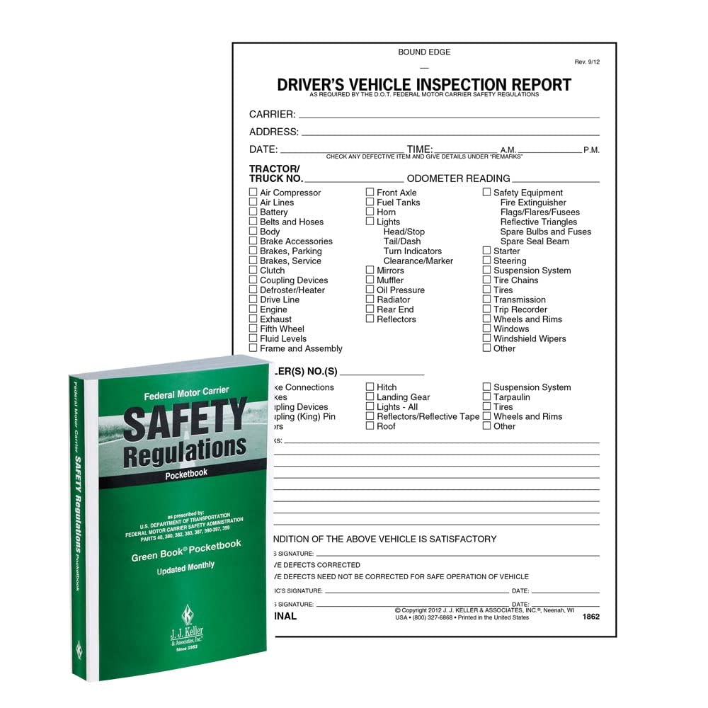 J. J. Keller & Associates, Inc. Federal Motor Carrier Safety Regulations Pocketbook  Detailed Driver Vehicle Inspection Report 5-pk. Book Format, 3-Ply Carbonless, 5.5inches x 8.5inches, 31 Per Book - J. J. Keller & Associates