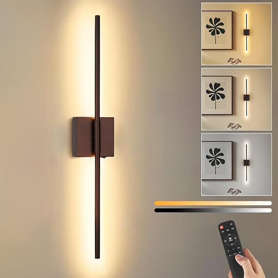 Battery Operated Wall Sconce with Remote Control, Rechargeable & Dimmable Wireless, Easy Install Peel and Stick, Timer Function, Linear Wall Lights for Living Room, Bedroom, Hallway 28.3 inch (Orb)