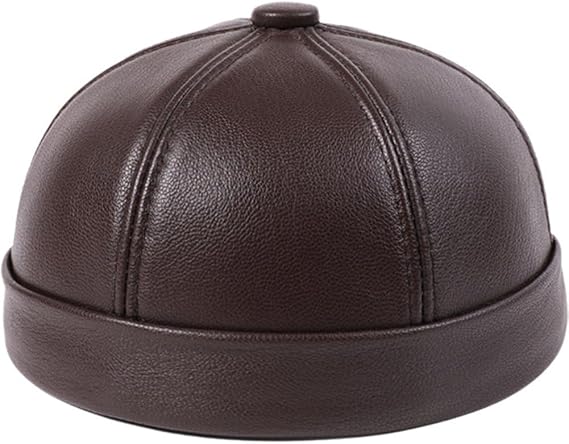Real Leather Retro Hat Men's Leather Skullcap Rolled Cuff Brimless Caps Thin Round Caps Sheepskin Cap for Men