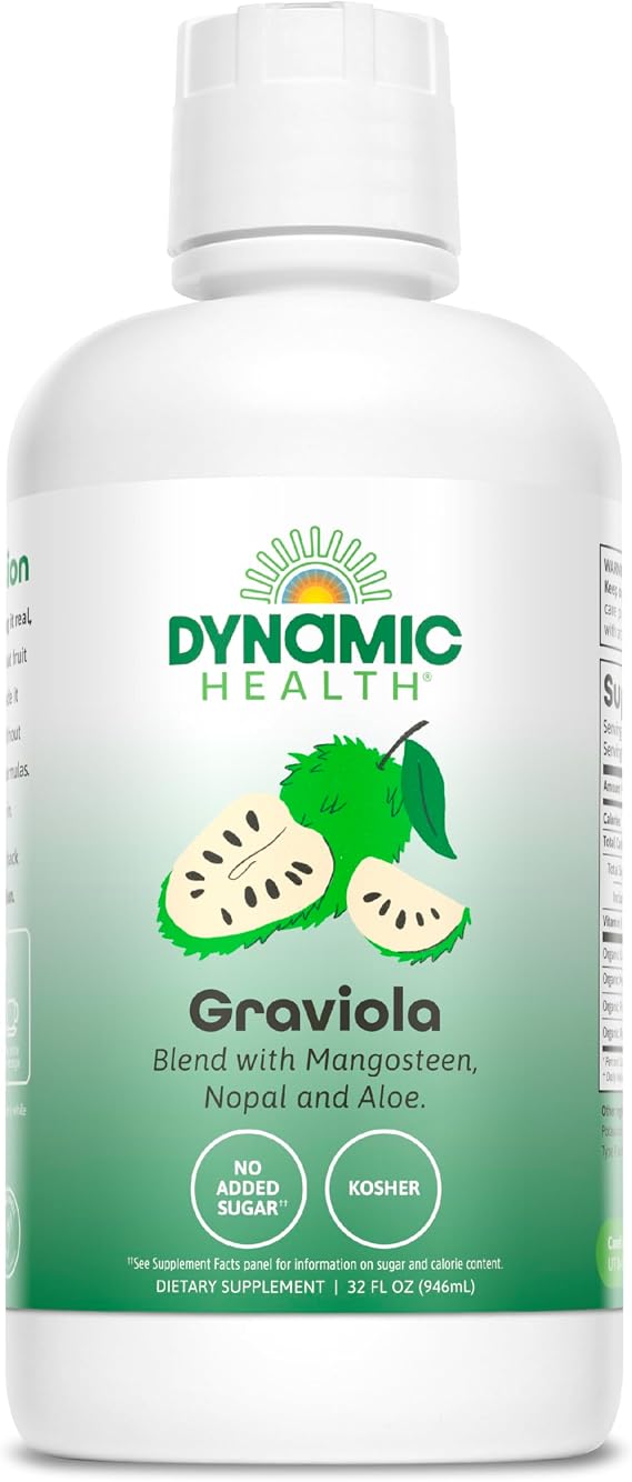 Dynamic Health Graviola Blend, Mangosteen, Nopal and Aloe, 100% Organic, No Additives, Immune System Support, Antioxidant, Vegan, Gluten Free, Non-GMO, 32 Fl oz