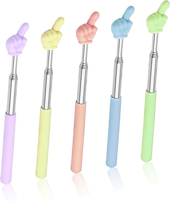 5PCS Retractable Teacher Pointer Sticks - 5 Colors Extendable Hand Pointers for Classroom, Students Reading, Whiteboard/Blackboard Teaching Supplies (Blue/Purple/Green/Pink/Yellow)