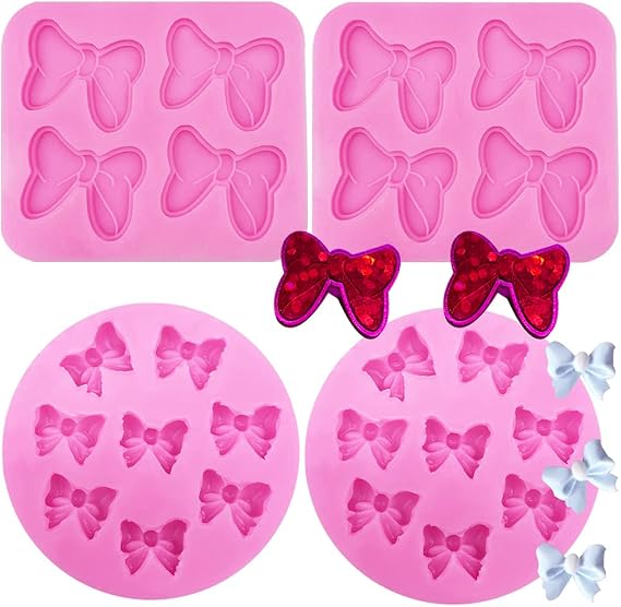 4 Pack Mouse Bows Cartoon Butterfly Tie Silicone Mold Fondant Chocolate Candy Molds, for Dessert Ice Cube Cake Baking Fondant DIY Birthday Party Cake Decorating