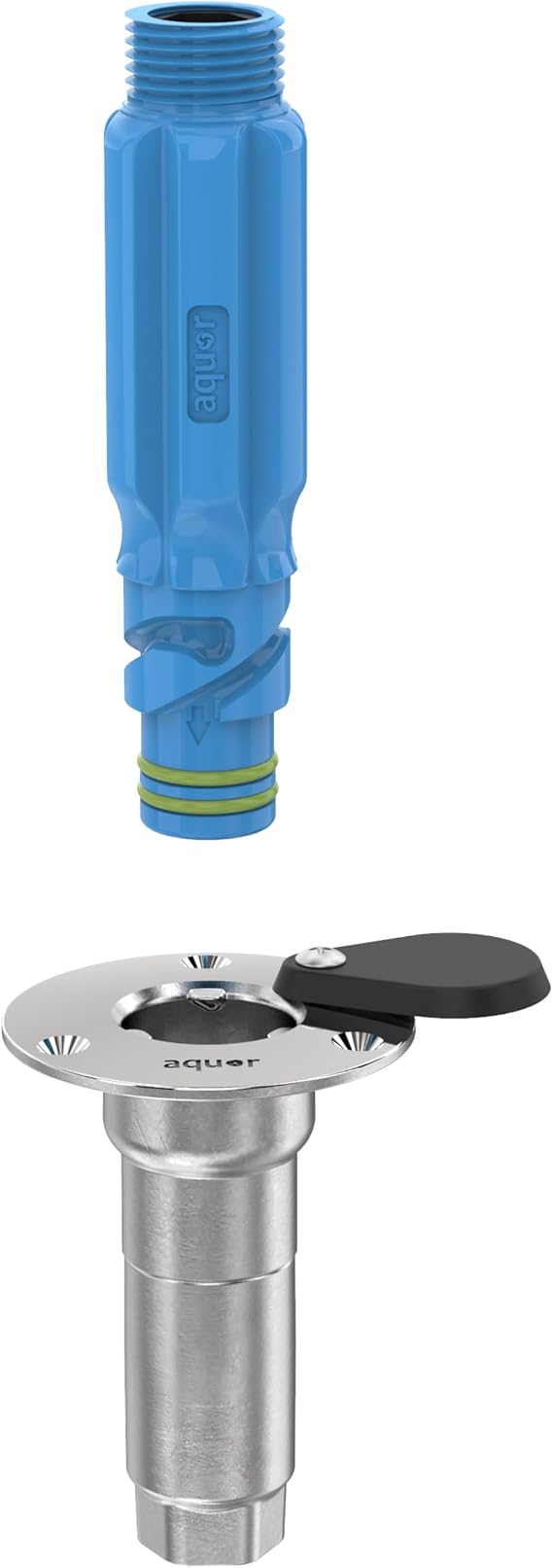 Aquor Universal Hydrant Stainless Steel Flush-Mount Outdoor Faucet Push-Twist Quick-Connect with Check Valve, Leak-Free, Universal Water Inlet for Decks and DIY, 1/2" NPT (f) x 3/4" GHT (m)
