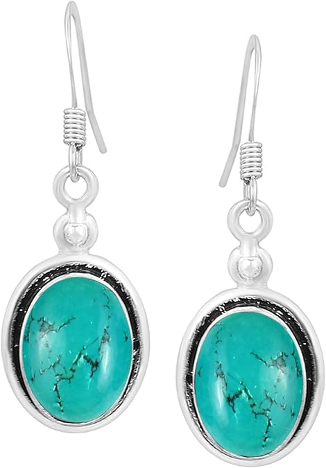 Natural Gemstones 925 Silver Plated Oval Shape Dangle Earrings for Women