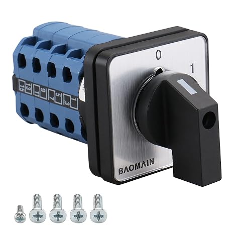 Baomain Rotary Cam Changeover Switch 20A 16-Terminals 8-Pole LW28-20/4.01 AC 660V, 2 Positions (0-1) ON/Off, Ideal for Multi-Circuit Control, Power Distribution & Industrial Automation