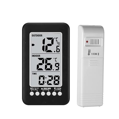 Indoor/Outdoor Thermometer Wireless Thermometer for House LCD C/F Digital Clock Temperature Meter with Transmitter Easy to Read Numbers