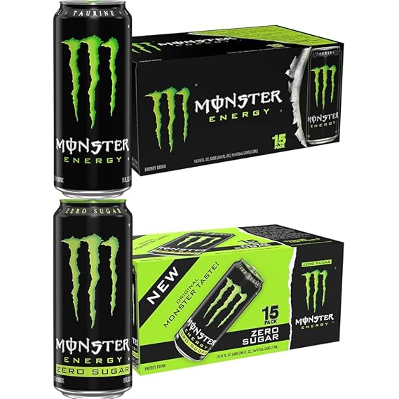 Monster Energy Drink, Green, Original,16oz (Pack of 15) + Monster Energy Zero Ultra, 16oz (Pack of 15) | Monster Energy Bundle (Pack of 30)
