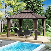 Kozyard Caesar Hardtop Aluminum Gazebo with Galvanized Steel Roof, Mosquito Netting and Privacy Sidewalls (10ft x 12ft, Dark Brown)