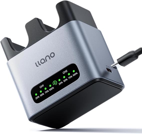 llano NP-FZ100 Battery Fast Charger 2-Slot 20W A6700 Battery Charger | for Sony Camera A7III, A7IV, A6700, FX3, FX30, A9, A7CII, A7RV, A7RIII, A6600, ZV-E1,ZV-E10II,RX10 V,FX2 ,LED, CNC Aluminum