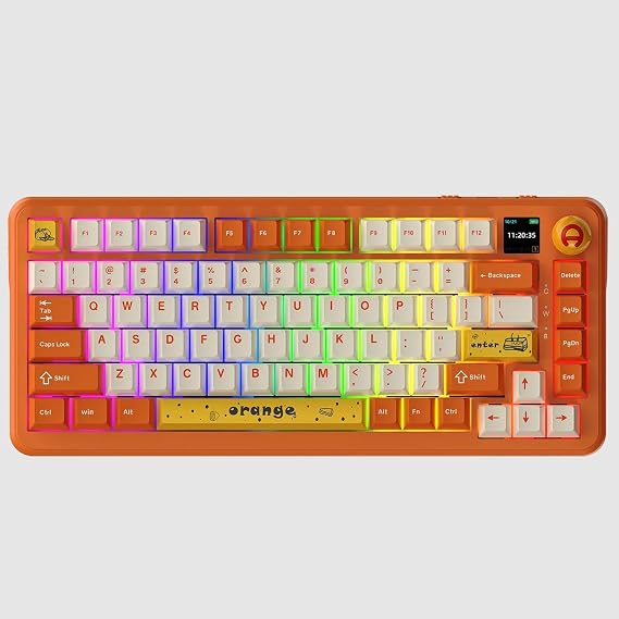 Coverzone AJAZZ AK820 MAX PLUS 75% Mekanik Klavye 8000mAh Batarya 0.85” TFT Ekran RGB Hot Swap 3 Modlu 2.4G Bluetooth Type-C Kablosuz Gaming Klavye Conta Yapısı Ses Yalıtımlı | Turuncu