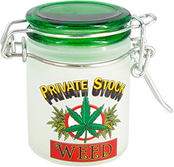 2.5" Glass Storage Jar - Private Stock (Frosted Glass with Green Lid)