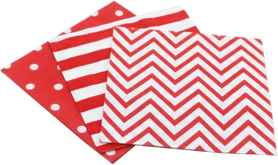 Red Paper Napkins, Decorative and Biodegradable Napkins for Party Events 60count, folded 6.5 x 6.5, unfolded 13 x 13