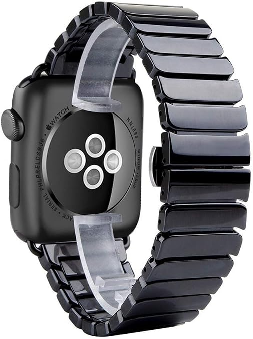 Ceramic Band Compatible with Apple Watch Band 38mm 40mm 41mm 42mm 44mm 45mm 49mm Double Button Folding Clasp Strap Replacement Bracelet for iWatch Ultra Series 8/7/6/5/4/3/2/1/SE
