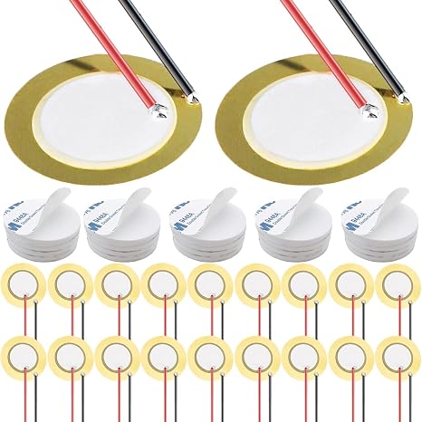 27mm Piezo Discs Piezo Pickup with 13" Leads Piezo Amplifiers Discs Mic Drum Trigger Acoustic Pickup Buzzer with Adhesive Foam Sticker for Acoustic Instrument CBG Guitar, 20 pcs