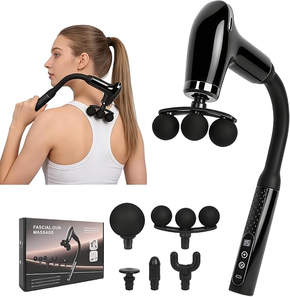 Massage Gun with 9 Speed 5 Head, Muscle Massager with Extension Handle