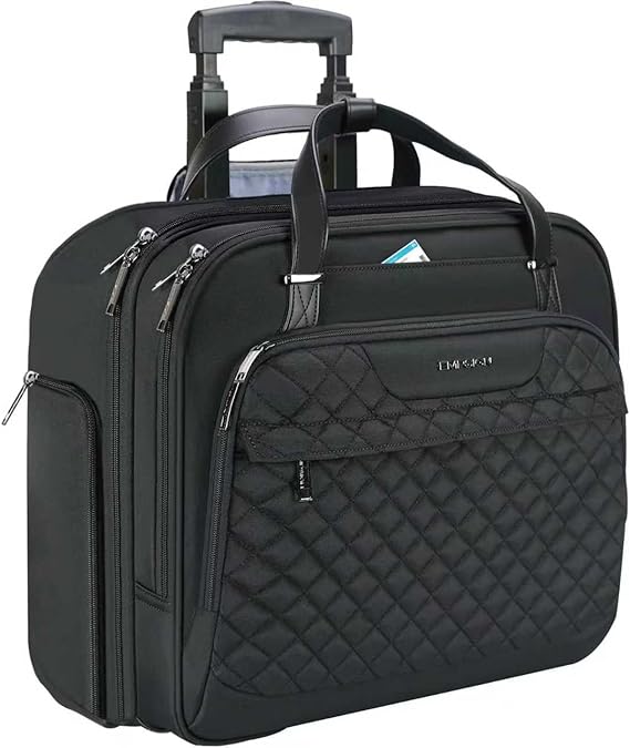 EMPSIGN Rolling Laptop Bag for Women, Rolling Briefcase 15.6 Inch, Black