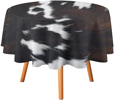 Cow Print Tablecloth, Cow Hide Pattern with Spots Farm Life with Cattle Camouflage Animal Skin, Rectangular Table Cover for Dining Room Kitchen Decor,Black, 36