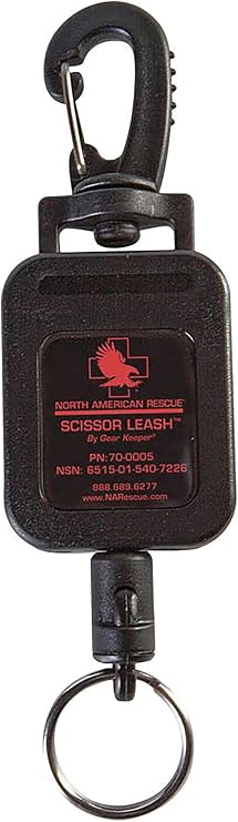 North American Rescue Retractable Scissor Leash with Clip (Black) NAR Lightweight Lanyard Leash for Medical Trauma Shears (70-0005)