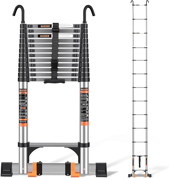 Telescoping Ladder,16.5 FT Extension Ladder w/Hooks, Stabilizers,Wheels, Heavy Duty 330lbs Max Capacity, Collapsible Folding Ladder for Rv,Roof,Outdoor