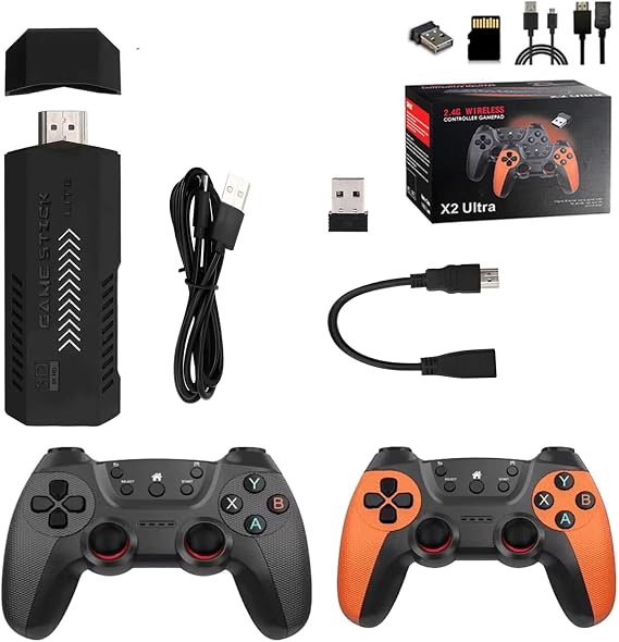 X2 Ultra Retro Gaming Console Stick 4K 3D Wireless Controller HD Output 64G TF Card 35000+ Classic Game Plug and Play TV Arcade