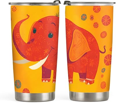 64HYDRO 20oz Cute Funny Floral Elephant Tumbler, Gifts for Elephant Lovers, Coffee Tumbler for Women, Stainless Steel Double Wall Vacuum Insulated Coffee Mug, Travel Cup with Lid - E
