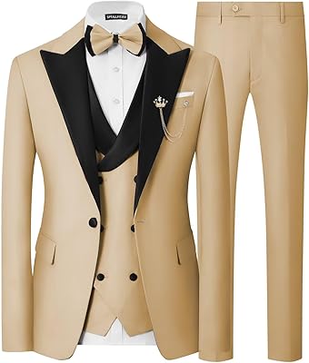 Mens 3 Piece Tuxedo Suit Slim Fit Wedding Prom Dinner Tuxedo for Men Double Breasted Suits Set with Bow Tie