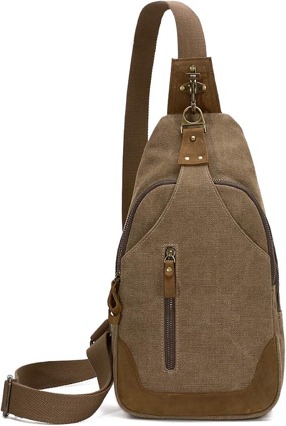 KL928 Canvas Sling Bag Crossbody Bags Casual Shoulder Daypack for Men Women (Brown)