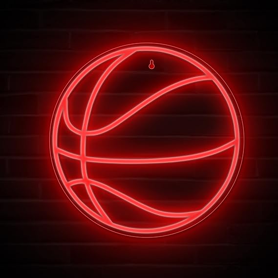Lumoonosity Basketball Neon Sign - Basketball Lights for Bedroom, Game Room, Wall, Basketball Theme Room Decor - Cool Basketball Neon Light for Fans - Hanging Sports Led Signs with Red Color