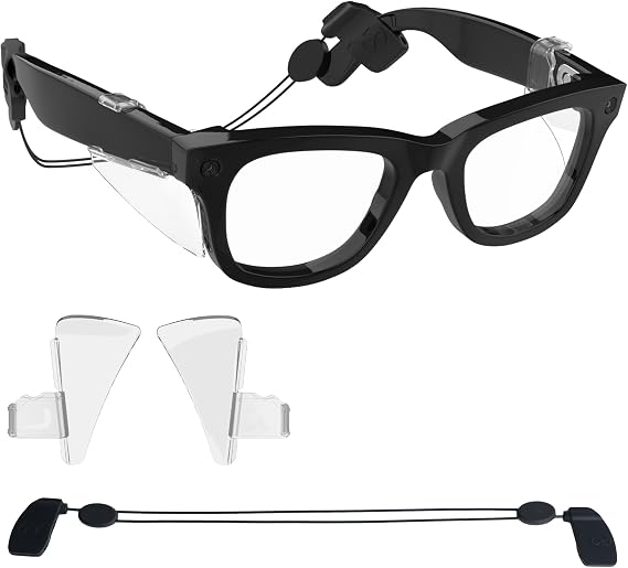 BonFook HiBloks Side Shields & Lanyard Strap for Ray-Ban Meta Smart Glasses | Clear Side Shields and Strap Lanyard.Smart Glasses Accessory for Ray-Ban Meta Wayfarer/Skyler/Headliner/Oakley Meta HSTN