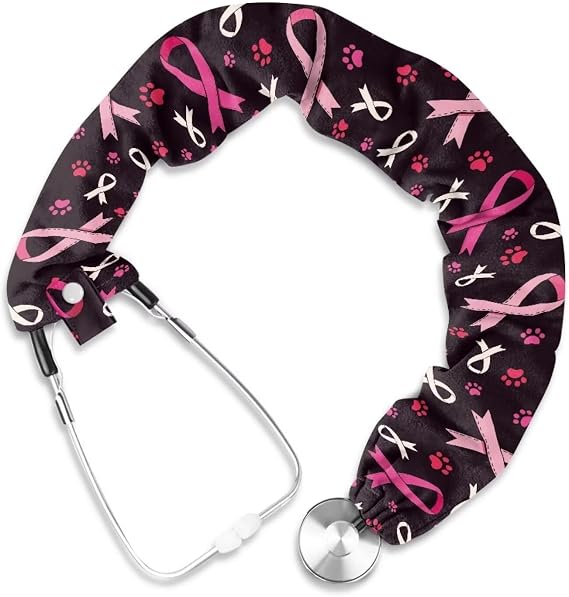Stethoscope Cover Sleeve Hot Pink Ribbon Stretchy Stethoscope Cover Scrunchie Dog Paw Print Stethoscope Covers for Nurses Fit to All Types of Stethoscopes