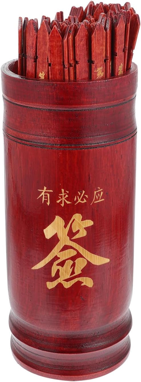 NUOBESTY 1 Set Chinese Fortune Sticks with Storage Cup Chinese Fortune Telling Sticks Divination Wooden Stick with Book Bucket for Home Temple Dark Red