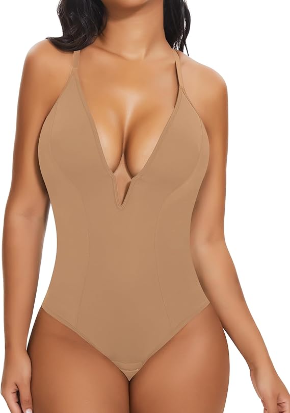SHAPERIN Bodysuit for Women Shapewear Tummy Control Deep V Neck Plunge Sleeveless Backless Thong Body Suit Tank Top