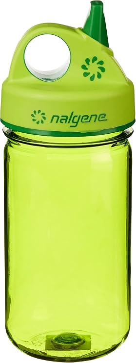Nalgene Kids Sustain Grip-N-Gulp Water Bottles Made with Material Derived from 50% Plastic Waste, Leak Proof Sippy Cup, Durable, BPA and BPS Free, Dishwasher Safe, Reusable, 12 Ounces, Orange Volcano