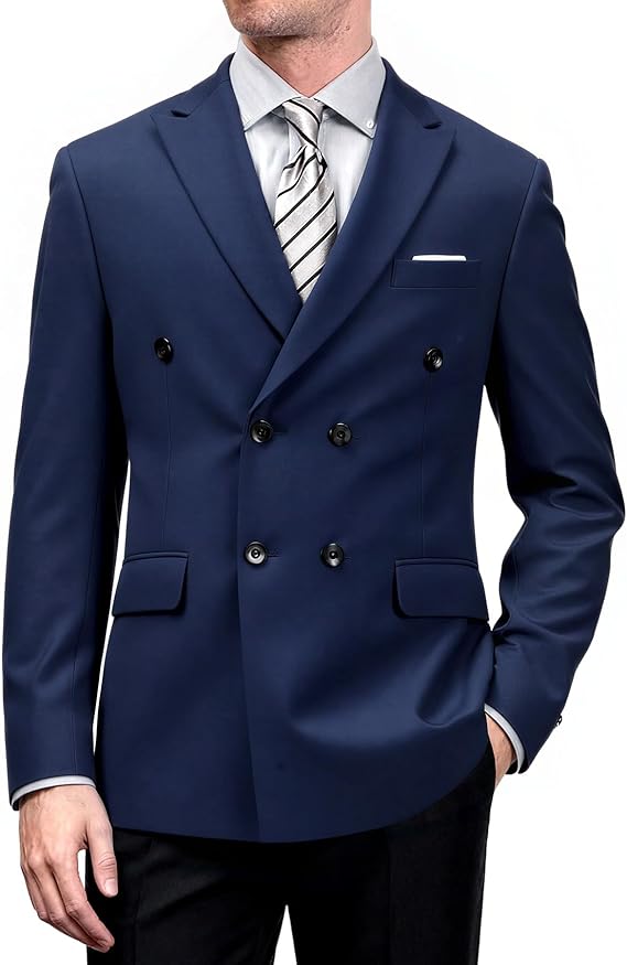 Men's Double Breasted Blazer Slim Fit Formal Sport Coat Jacket for Business Wedding