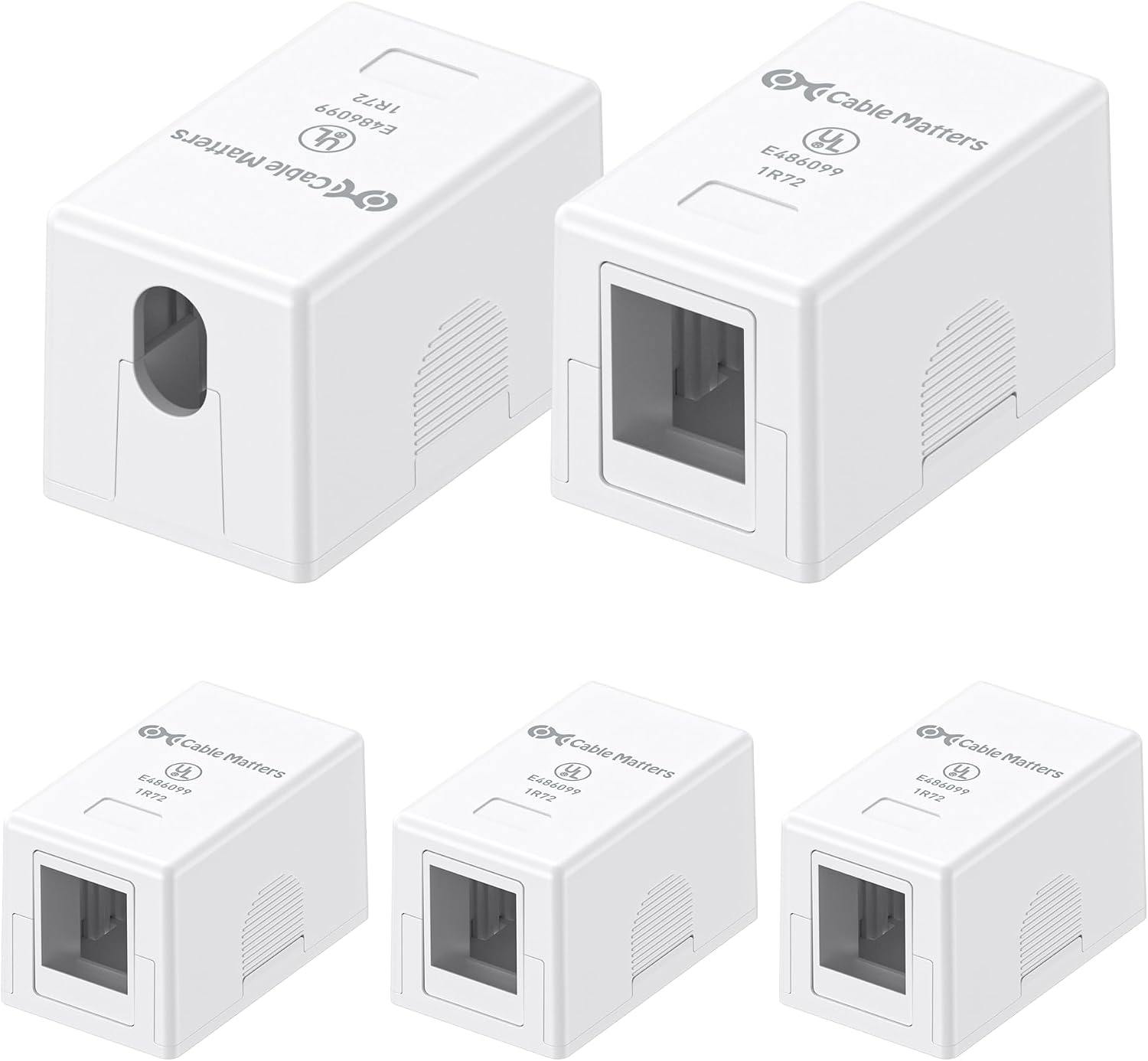 Cable Matters UL Listed 5-Pack 1-Port Keystone Jack Surface Mount Box in White