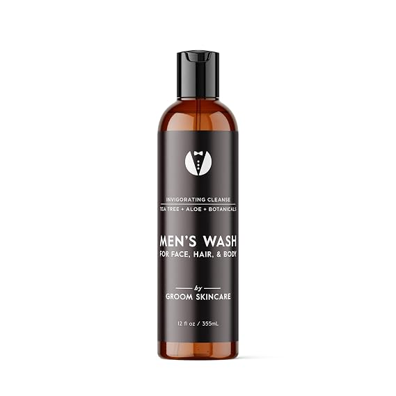 GROOM 3-in-1 Hair, Face & Body Wash for Men | Organic Aloe & Essential Oils | Gentle, Plant-Based Cleanser for Shower, Shave & Skin | Fresh Scent | 12 oz
