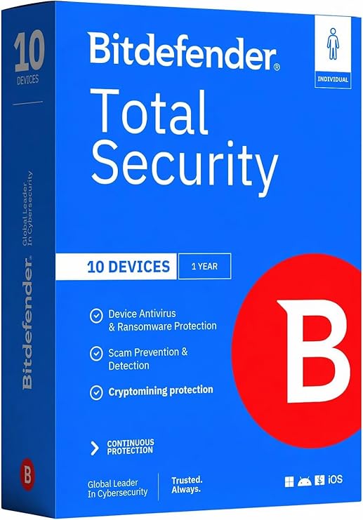 Bitdefender Total Security-10 Devices 1 Year Subscription PC/Mac, Email Activation Code