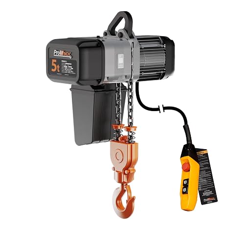 Prowinch 5 Ton Electric Chain Hoist Single Speed, Heavy Duty H4, Dual Voltage 208/480V 3-Phase, 30 ft Lifting Height, G100 Nickel Chain, IP55 ASME B30.16 Industrial Hoist