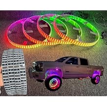 4 PCS 15.5" 5-Rows RGB Dream Color Chasing Flow Series Wheel Rim Lights - APP/RF Control, Strobe Flash Breath Modes, Weatherproof Tire Rings, Wheel Lights for Truck, Car & Off-Road