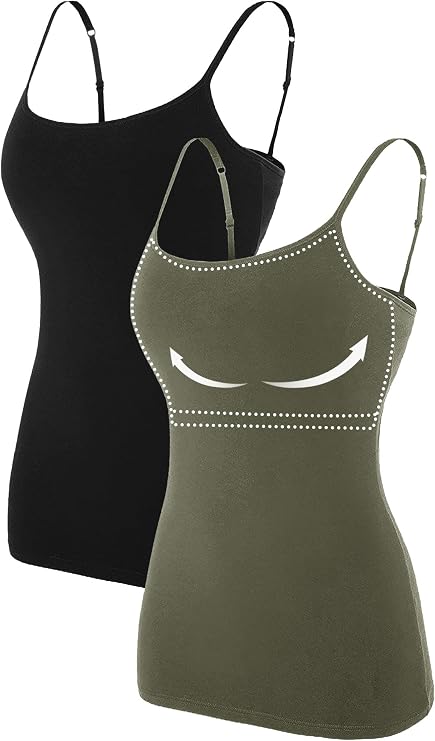 ATTRACO Women's Cotton Camisole Shelf Bra Spaghetti Straps Tank Top