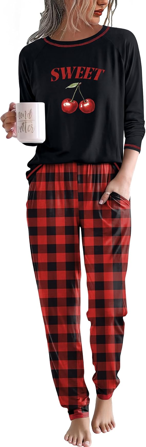 Ekouaer Women Pajama Sets Jogger Sleepwear Printed Lounge Set with Pockets